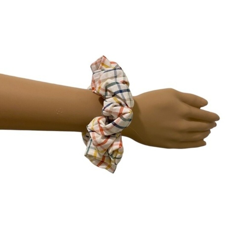 Hair Scrunchie. Multicolor Plaid. Mini (Small)